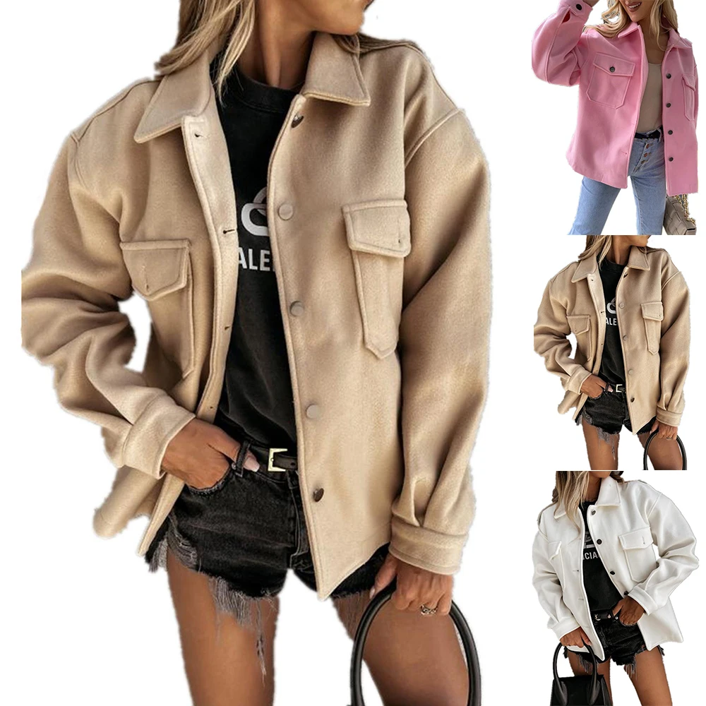 

VICABO Women Autumn Winter Fashion Buttons Down Pockets Long Sleeve Tie Waist Plain Loose Oversized Jacket