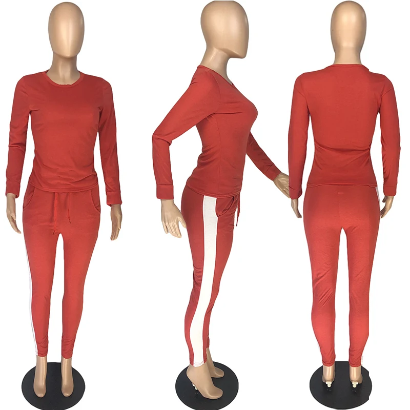 

ZKYZWX Sexy Two Piece Set Long Sleeves Top+Side Striped Lacu Up Pants Tracksuit fall women clothes streetwear Matching Sets