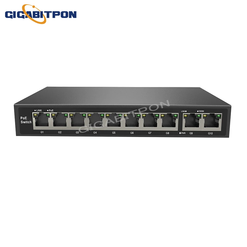 10-port full Gigabit POE switch, Ethernet port 110W, 8-port+2 uplink, built-in power VLAN, non-travel type, plug and play
