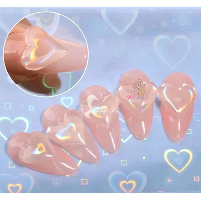 Японские голографические наклейки для дизайна ногтей в форме сердца