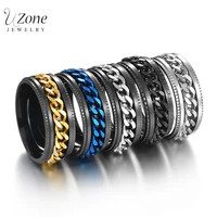 uzone trendy 8mm stainless steel spinner ring punk men black blue rotatable chain rings wedding bands party jewelry gift anillos