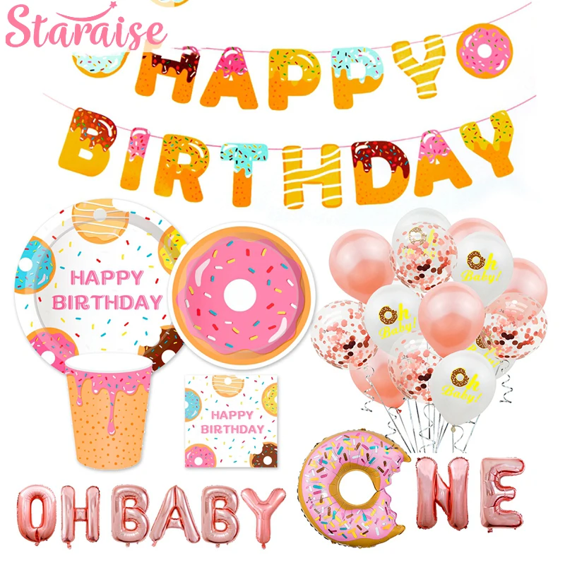 Staraise пончик воздушный шар баннер бумага посуда с днем рождения Салфетка под