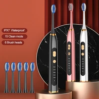 electric toothbrush 15 gear strength sonic teethbrush ultrasonic automatic usb fast chargeable waterproof 6 tooth brush heads