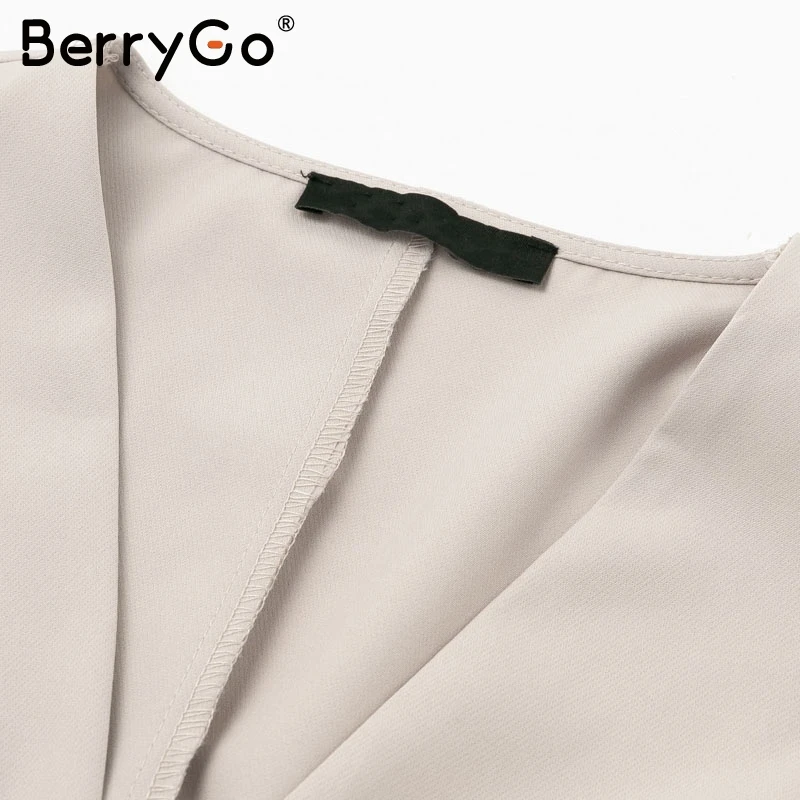 BerryGo Элегантная блузка с v-образным вырезом рубашка женская с длинным рукавом пуговицы женские короткие топы рубашки Повседневная Уличная Осенняя женская блузка