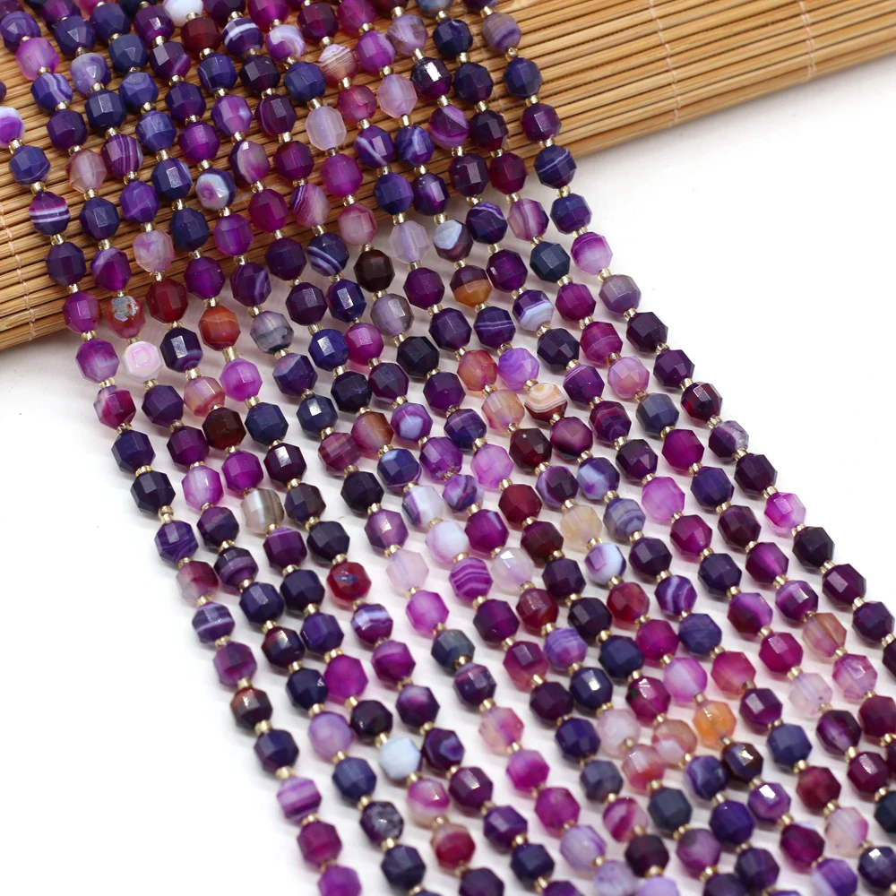 

Hot Sale Natural Purple Striped Agate Semi-precious Stone Faceted Round Loose Bead Boutique Making DIY Fashion Necklace Jewelry