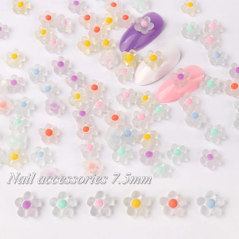 אופנה שרף 7.5MM מיני יפה פרחי סוכריות צבעים 3D קסם נייל אמנות קישוטי Rhinestones DIY מניקור ציפורניים אבזרים