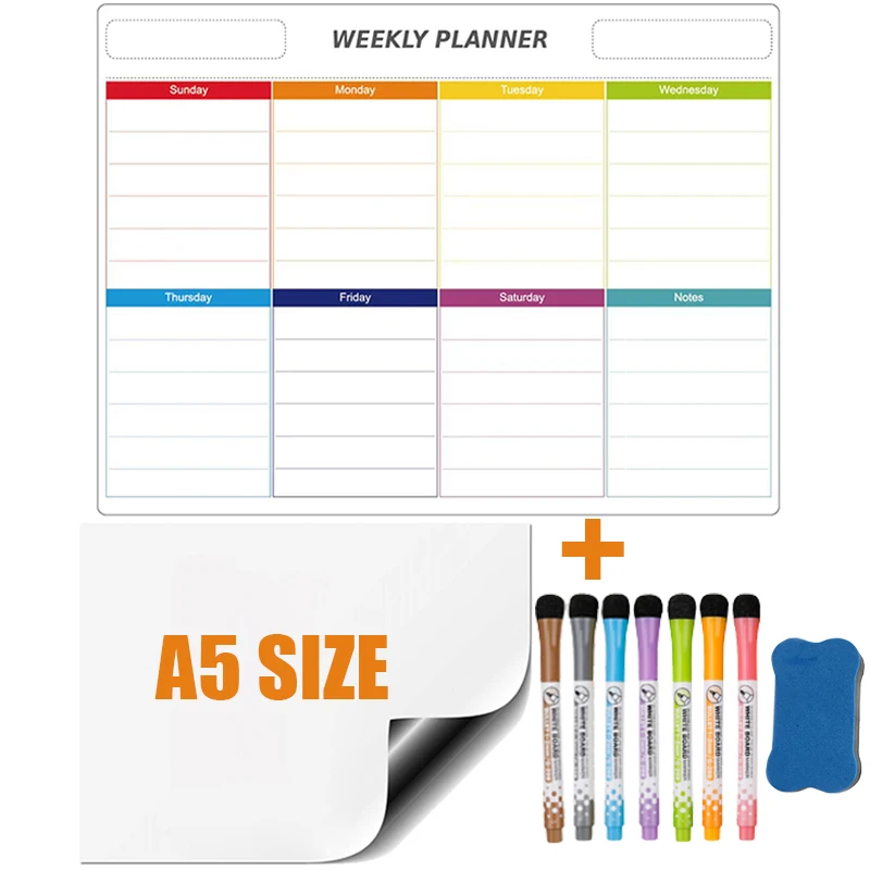 Soft Whiteboard Magnetic Weekly Planner Calendar 2021 Refrigerator Magnet for Kids Message Teaching Memo Office Erasable Markers