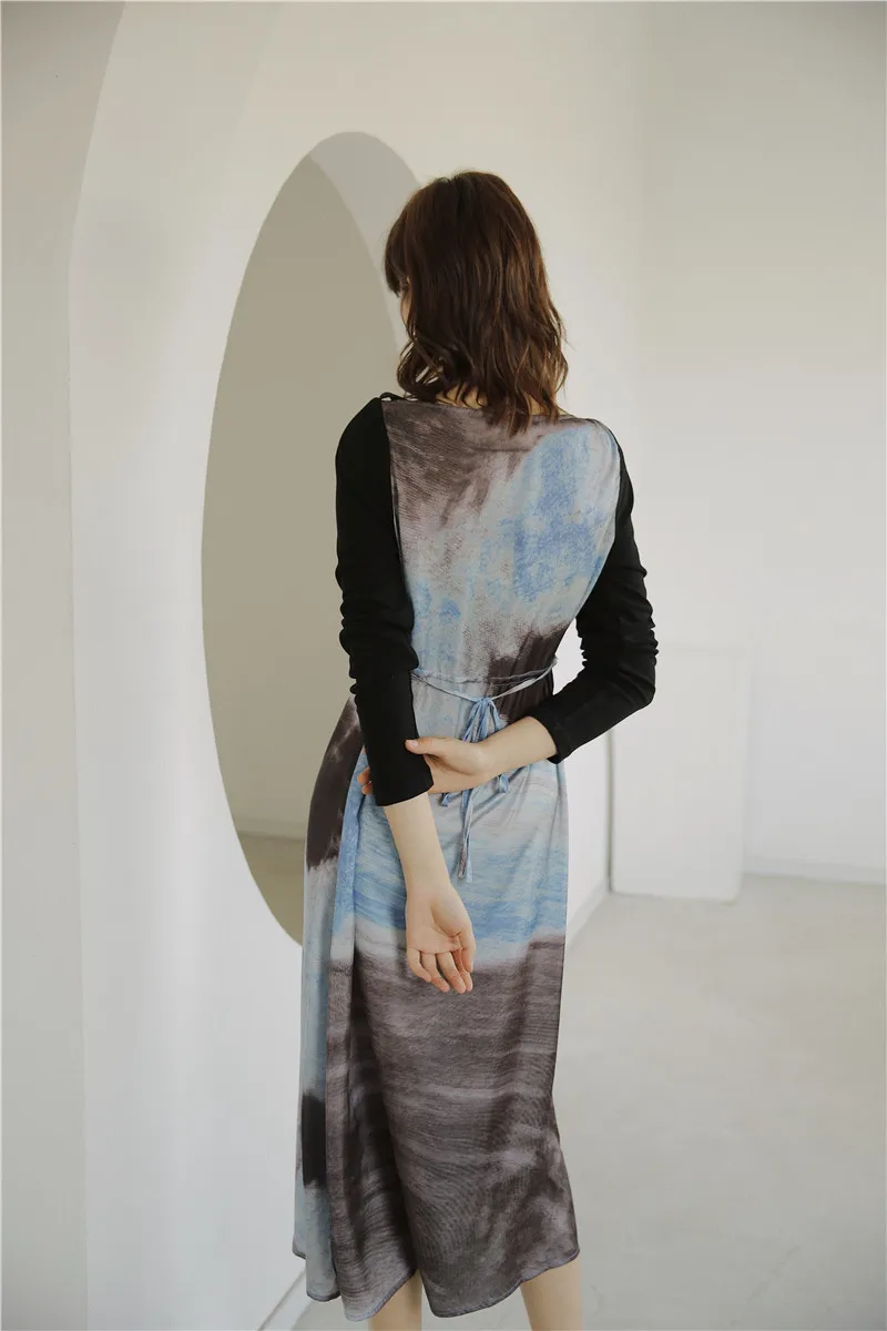 Платье CHEERART Tie Dye с длинным рукавом и квадратным вырезом масляным принтом женское