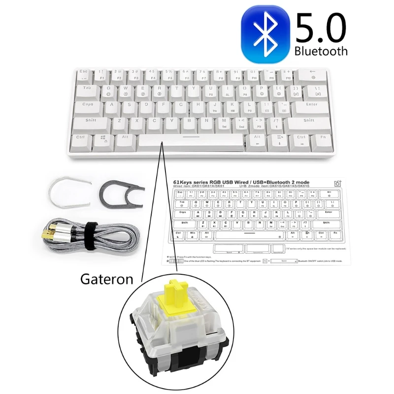 

Skyloong SK61Mini 60% Portable Mechanical Keyboard Wireless Bluetooth-compatible 5.0 Gateron MX RGB Backlight For PC/Mac