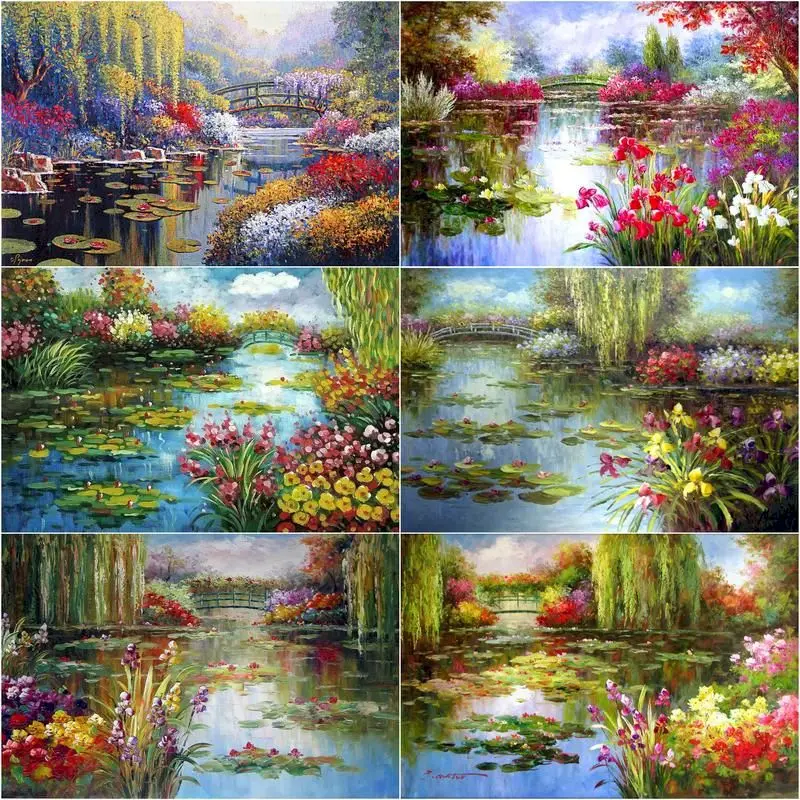 

GATYZTORY Painting By Numbers For Adults Colorful Lotus Flower Pool Oil Paints Kits Diy Framed Modern Home Living Room Wall Phot