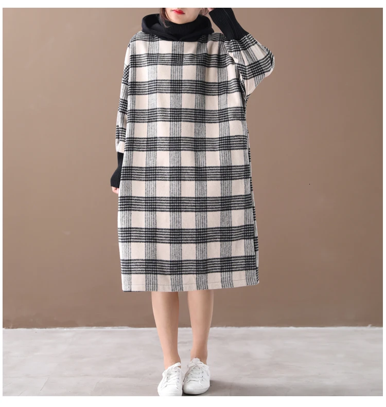 Max LuLu Winter Luxury Korean Ladies Plaid Streetwear Women Vintage Long Hooded Dresses Casual Turtleneck Clothes Plus Size