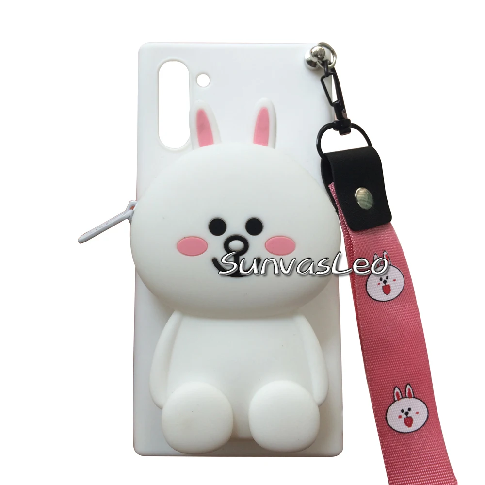 White Rabbit 3D кошелек для samsung Galaxy Note 10/Note 10 Plus, мягкий силиконовый чехол с изображением животных из мультфильма, чехол-кошелек, чехол для телефона с цепочкой и кабелем - Цвет: White Rabbit