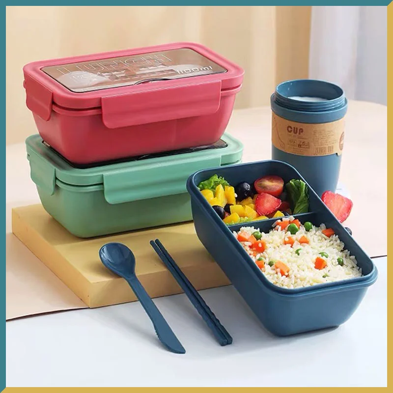 

New Microwave Lunch containers Box with Compartments Bento Box Japanese Style Leakproof Food Container for Kids with Tableware
