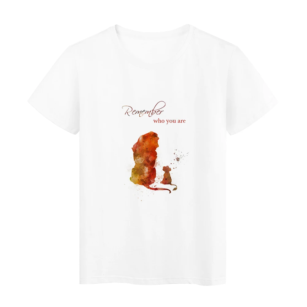 

Tshirt Disney Women Big lion and little lion Printed T-shirts Who You Are Letter Personalized Style Loose Girl Clothes Trendy