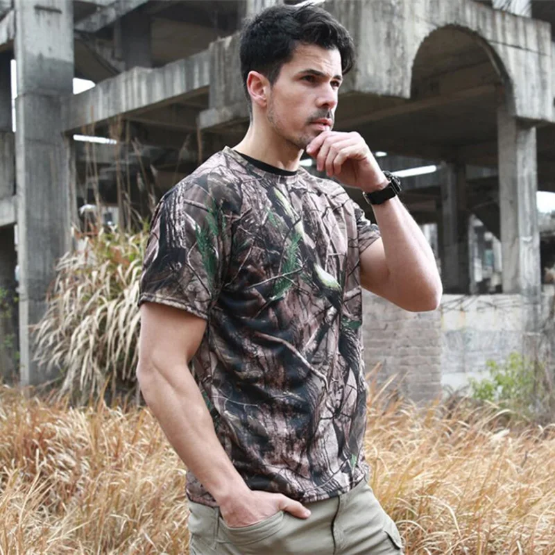 Outdoor Hunting Camouflage T-shirt Men Breathable Army Tactical Combat T Shirt Quick Dry Sport Camo Camping Trekking Tees Tops | Спорт и