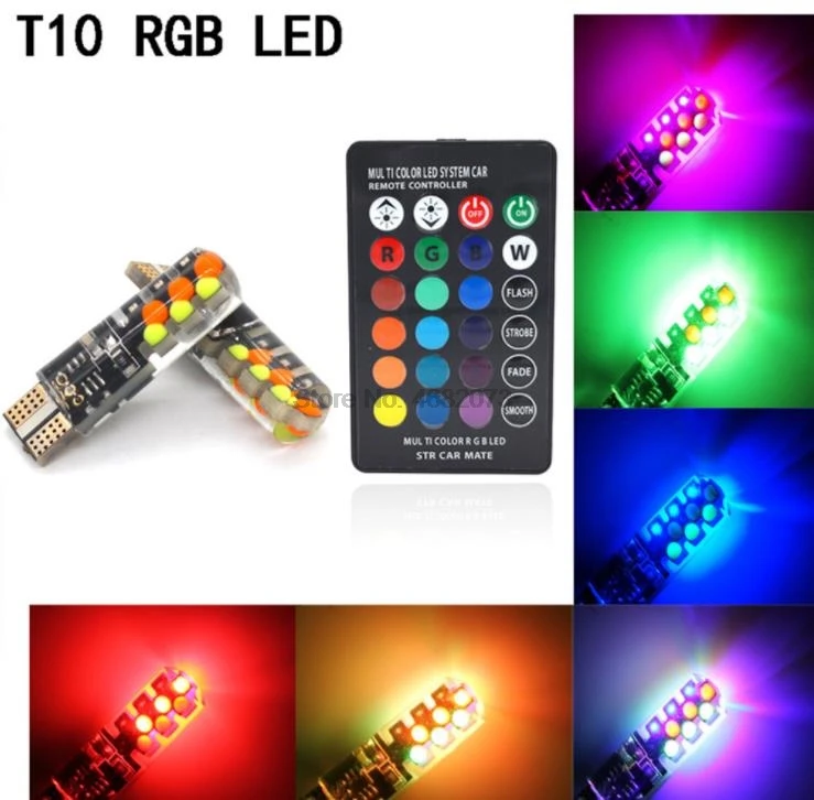 От DHL или Fedex 100 комплекты Led W5W T10 RGB просвет светильник автомобиля COB 12SMDs