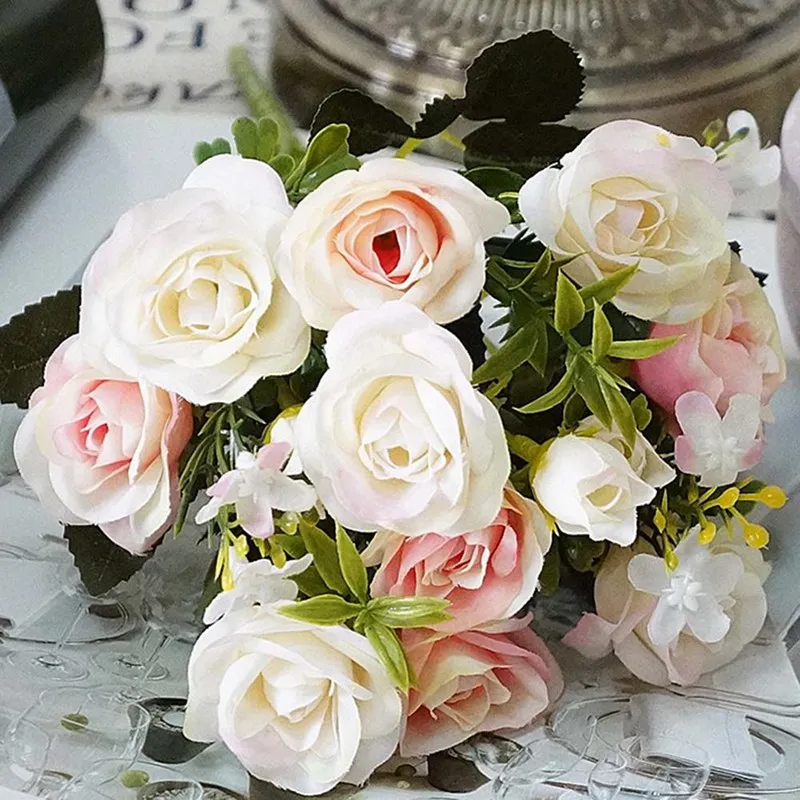 

European 1 Bouquet Artificial Flowers Fall Fake Leaf Quality Silk Flower Wedding Home Party Decoration