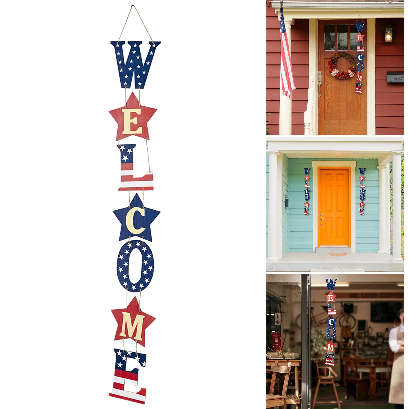 

Деревянная подвеска с надписью «Добро пожаловать» в честь Дня независимости