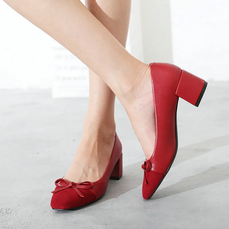 Женские туфли на высоком каблуке весенние квадратном с бантом без застежки