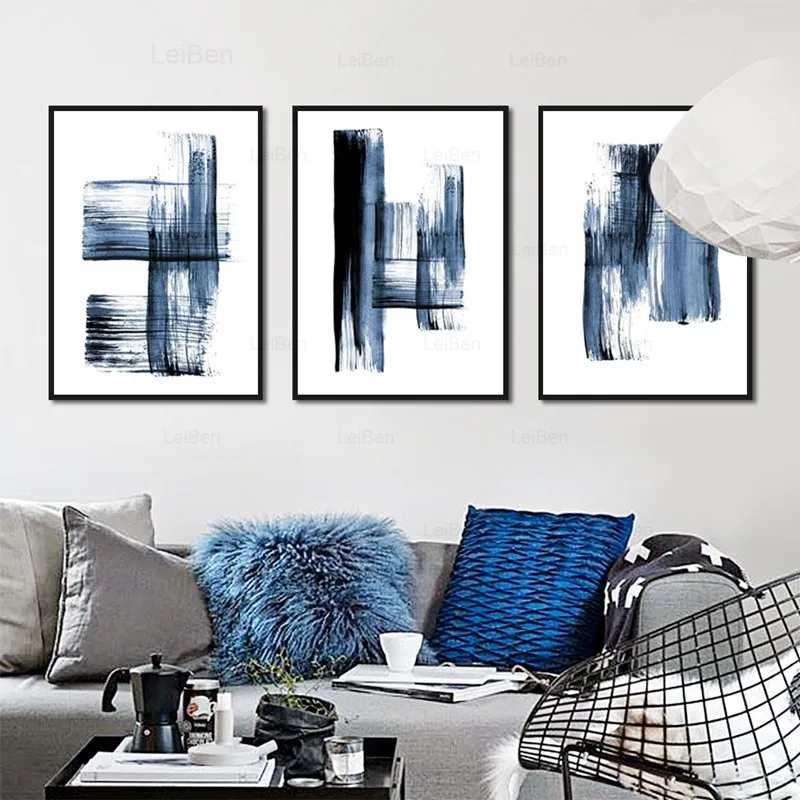 

Navy Blue Period Poster Abstract Modern Minimalist Graffiti Wall Art Canvas Picture For Living Room Decoration Interior Painting