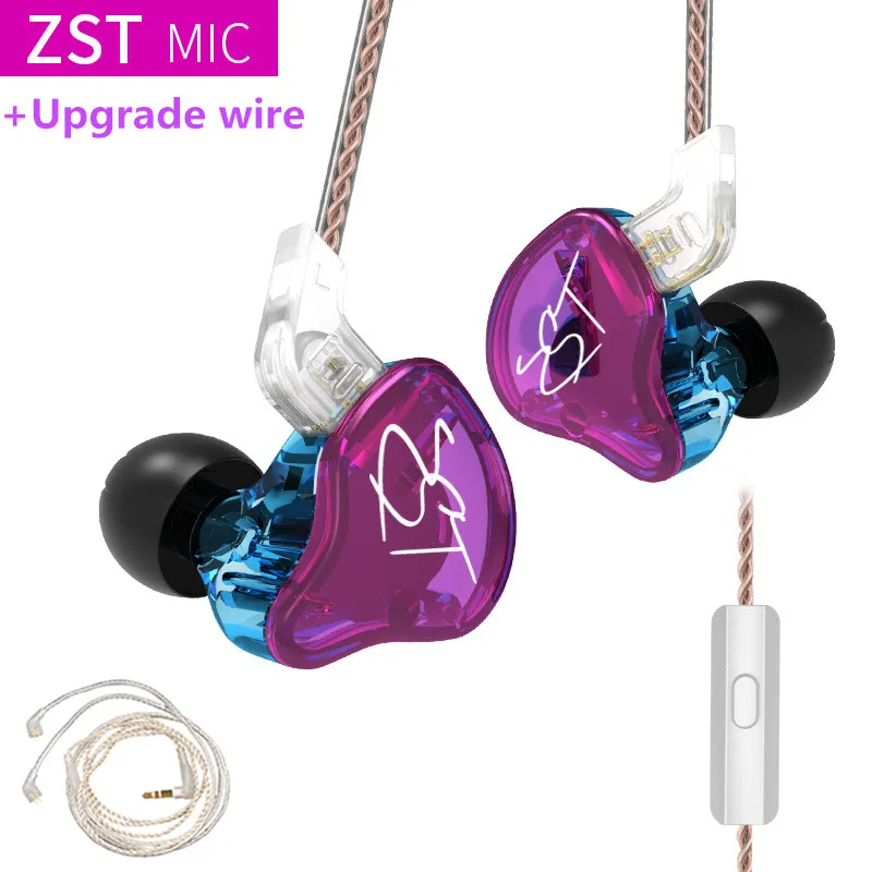 KZ ZST 1BA 1DD наушники-вкладыши гибридная гарнитура HIFI музыкальные спортивные наушники с шумоподавлением заменены кабелем ZSN PRO ES4 ZS10 - Цвет: purple mic(silver)