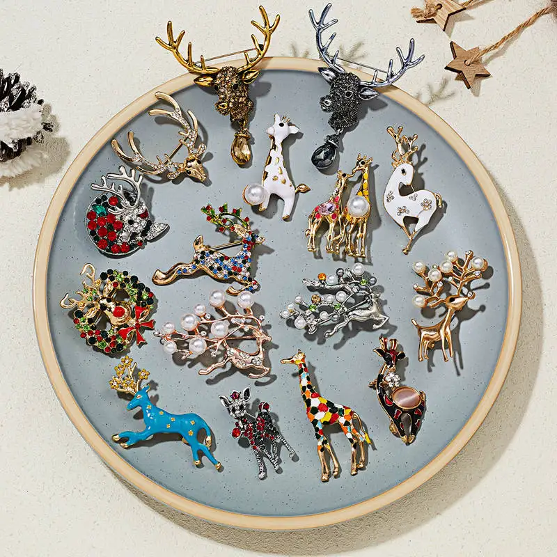 Блестящая стразы Рождественская брошь в виде оленя Женская Брошь булавки для