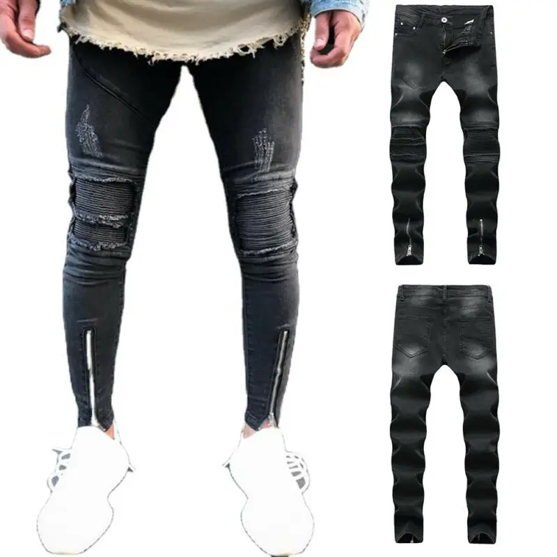 

Mens Stretch Skinny Jeans Ripped Denim Trousers Fashion Distressed Biker Pants