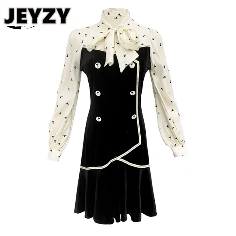 

Design Elegant Midi Dresses For Women Korean Chic Traf Patchwork Velvet Bow Vintage Autumn Lady Office Dress Female Vestidos ZA