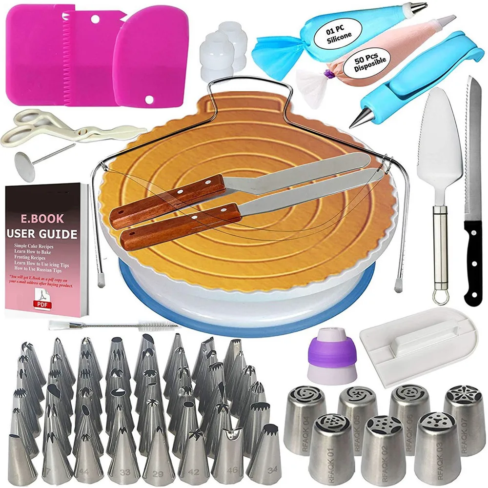 

124pcs Cream Nozzle Set Pastry Nozzles Pastry Bag Turntable Cake Stand Silicone Candy Chocolate Mold Cake Baking Tools Spatula