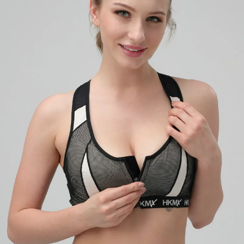 Высокая стрейч Воздухопроницаемый спортивный бюстгальтер Плюс Размер передняя