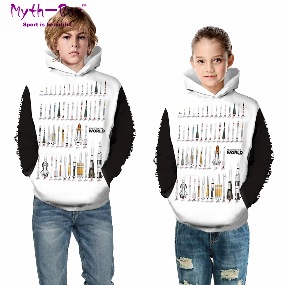 Осенние детские толстовки с капюшоном Детский свитер объемным принтом ракеты