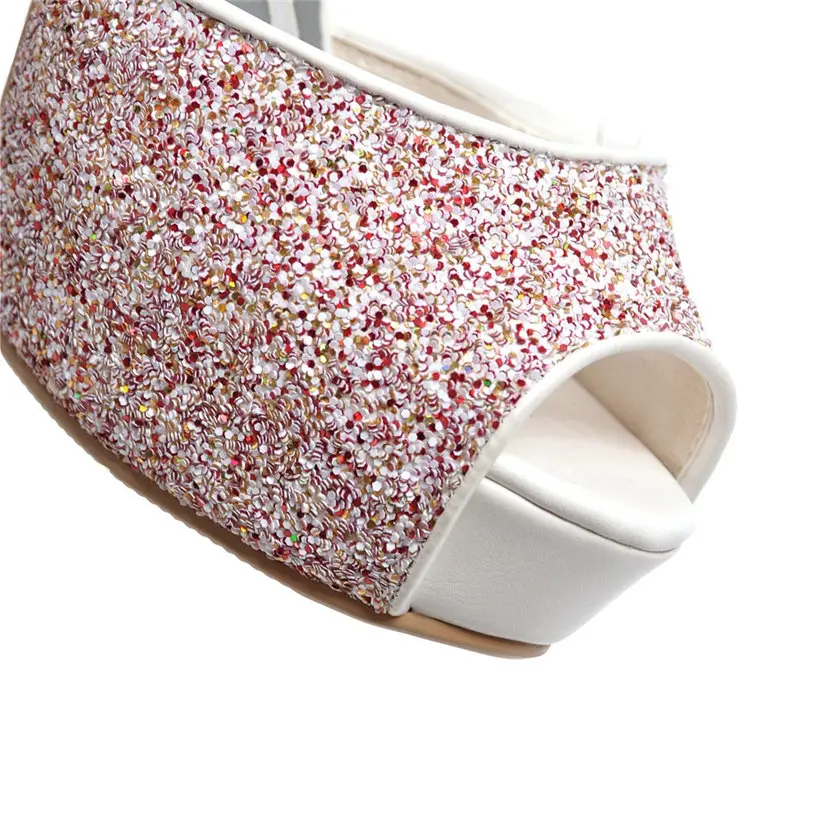 Босоножки женские на платформе высокий массивный каблук блестящие тканевые