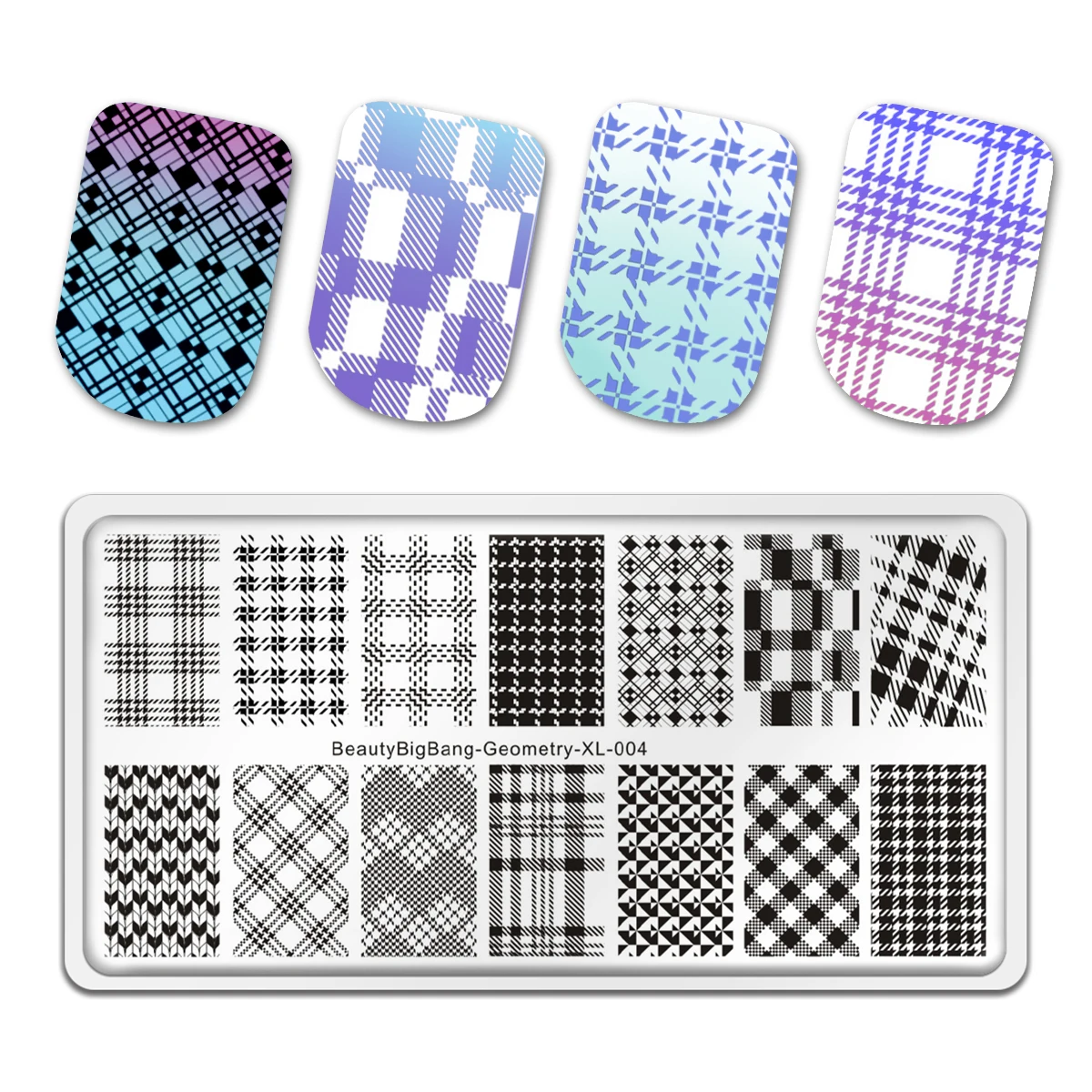 BEAUTYBIGBANG Rectangle Plaid Pattern Nail StampTemplate Geometric DIY Manicure Christmas Halloween Image Plate Art Tools | Красота и