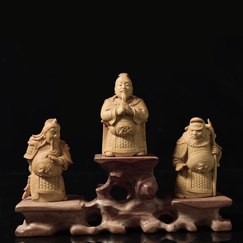 

3pcs 10cm Liu Bei Guan Yu Zhang Fei Three Brothers Sculpture Boxwood Figure Chinese Three Kingdoms Solid Wood Statue Home Decor