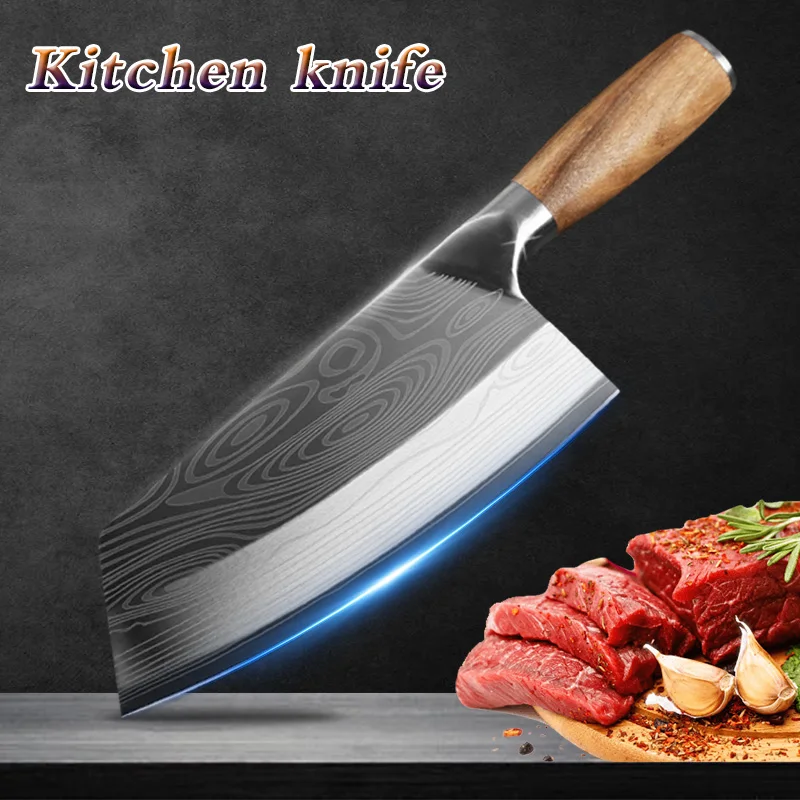 

Кухонный нож, китайский шеф-повар из дамасской стали с лазерным узором, резак для мяса мясника, овощей