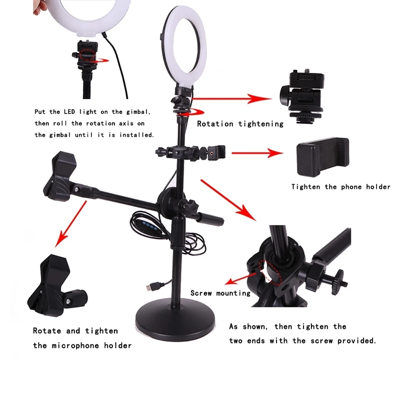 6 дюймовый светодиодный кольцевой светильник GSKAIWEN для селфи с держателем