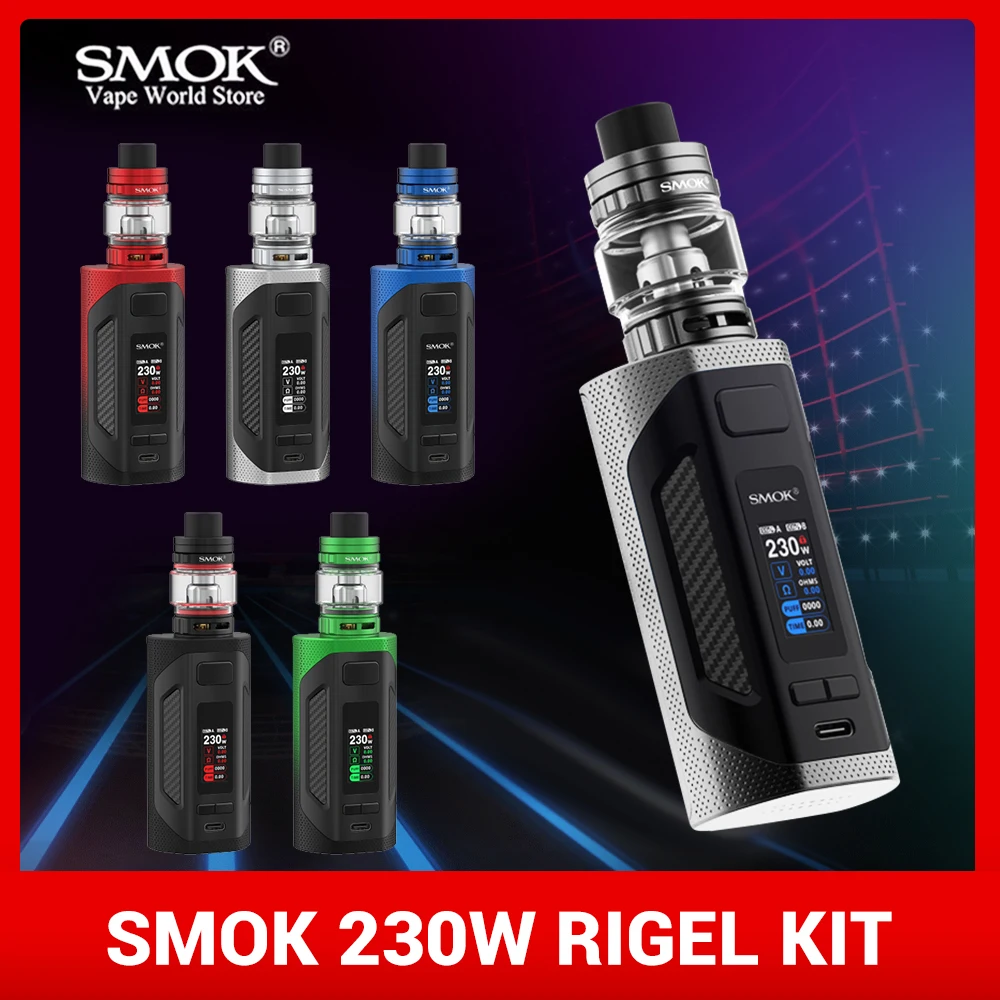 Vape SMOK RIGEL Kit Box Mod 230W Electronic cigarette With TFV9 Tank Vaporizer Meshed Coil drip tip 810 E cigarettes S6809