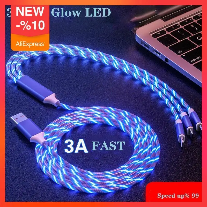 

Glow LED Fast USB 3 in 1 Cable USB Micro Charger Wire forcable Cable for Type C Android Xiaomi phone 11 12 13 mini