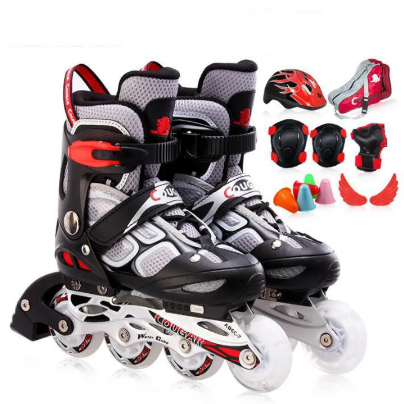 Высококачественные роликовые коньки детские регулируемый размер мигающие для