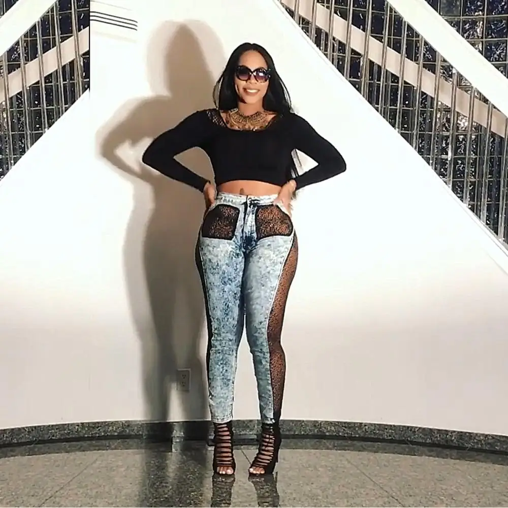 

young party women fashion Jeans high waist hips pants pocket special design women pants high street lady fahsion leggings