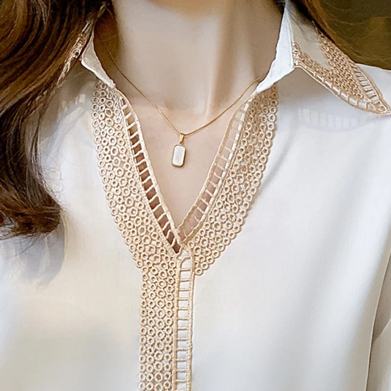 Женская шифоновая блузка с V-образным вырезом и длинным рукавом |