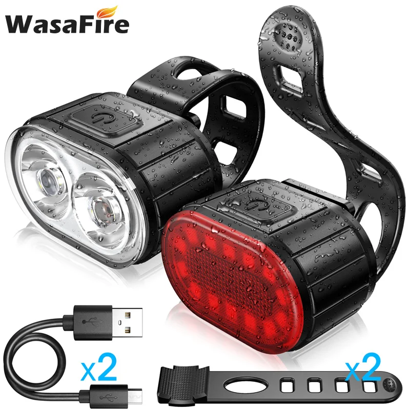 

WasFire 2pcs LED Bicycle Lights Set USB Rearchargeable Bike Front Rear Light MTB Headlight Taillight Cycling Flashlight Lantern