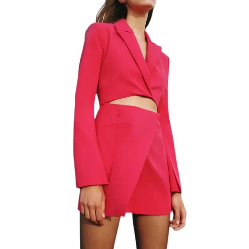

WXWT Za Fashion Women Solid Openings Design Blazer Style Dress Long Sleeve Office Lady Temperament Mini Dresses Vestidos BB4027