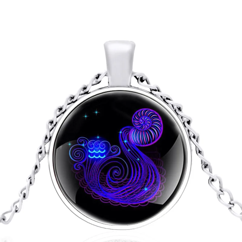 2021 Новое поступление дизайн 12 созвездий Водолей стеклянный кулон ожерелье для