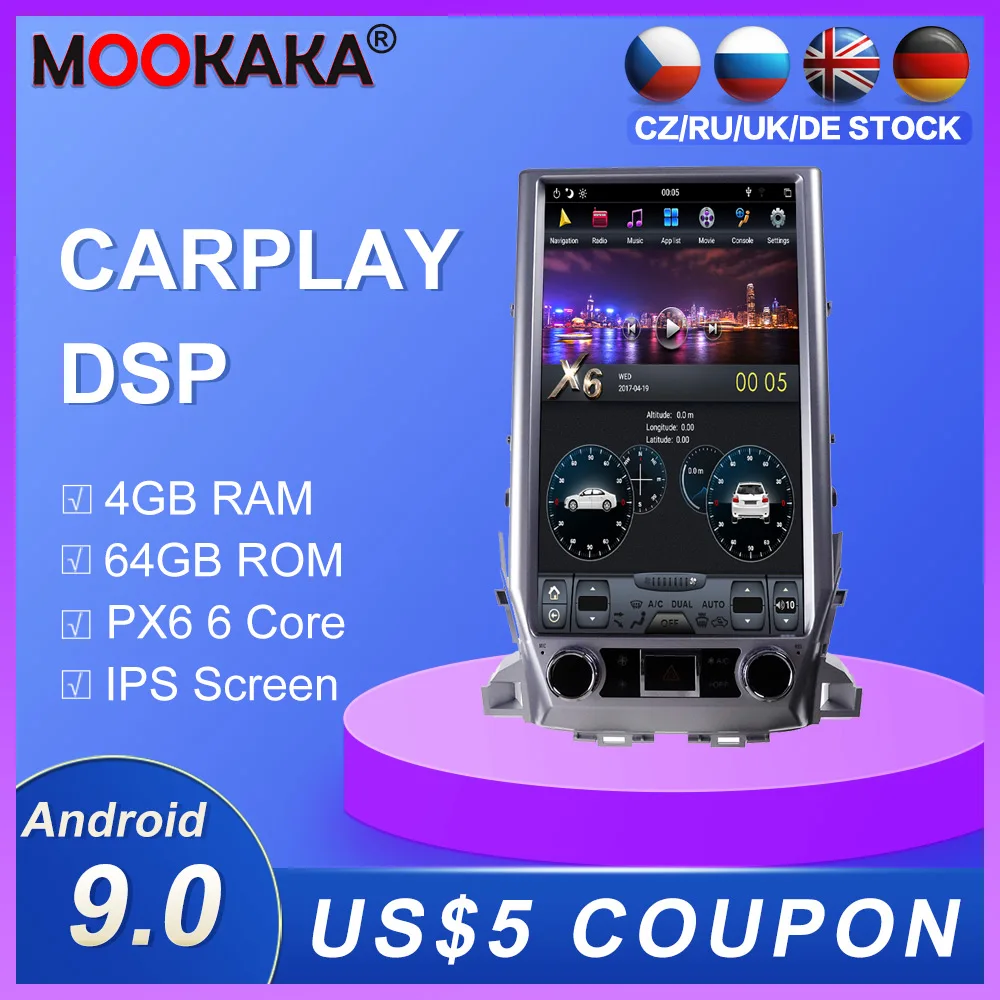 

Вертикальный Автомобильный GPS-навигатор в стиле Tesla android 9,0 для toyota Land Cruiser 2016-2018, автомобильный или ручной A/C автомобильный радиоприемник CARPLAY 64 ГБ