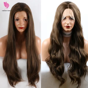 Парик Из прямых синтетических волос Fantasy Beauty, 180% плотность, 26 дюймов, натуральный коричневый, волнистый, термостойкий, розовый парик