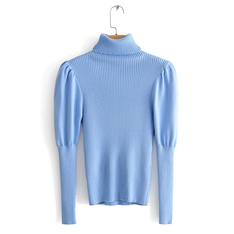 YNZZU Turtleneck Blue Balloon sleeve Women sewater Autumn Winter Slim Pullover Female Knitted pullover tops Jumper YT680 | Женская
