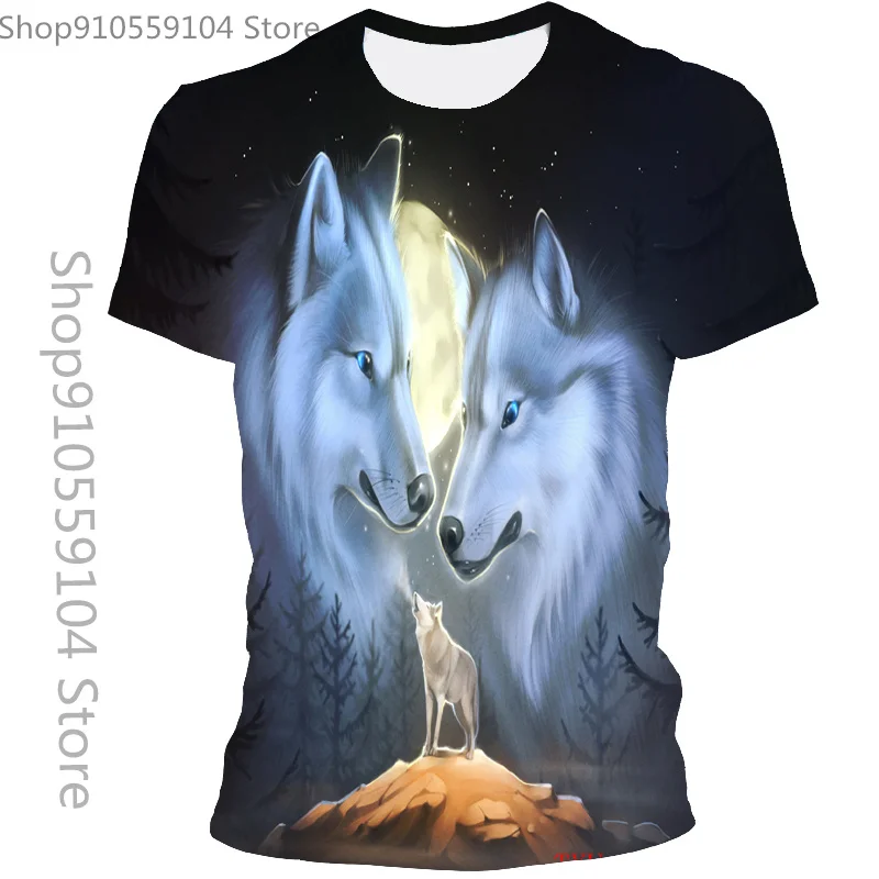 

Футболка мужская с 3D-принтом Луны и волка, модный топ с коротким рукавом и круглым вырезом в стиле Харадзюку