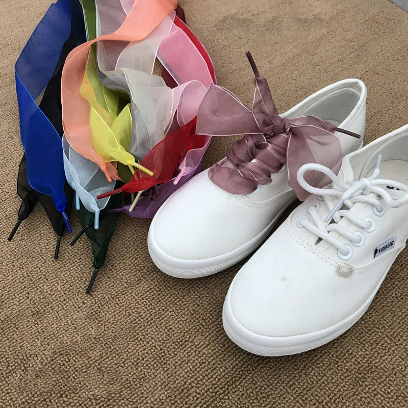 

1Pair Fashion Organza Ribbon Shoe Laces Sport Shoes Sneakers Bowknot Flat Shoelaces Canvas Bootlaces Strings Shoe Accessories