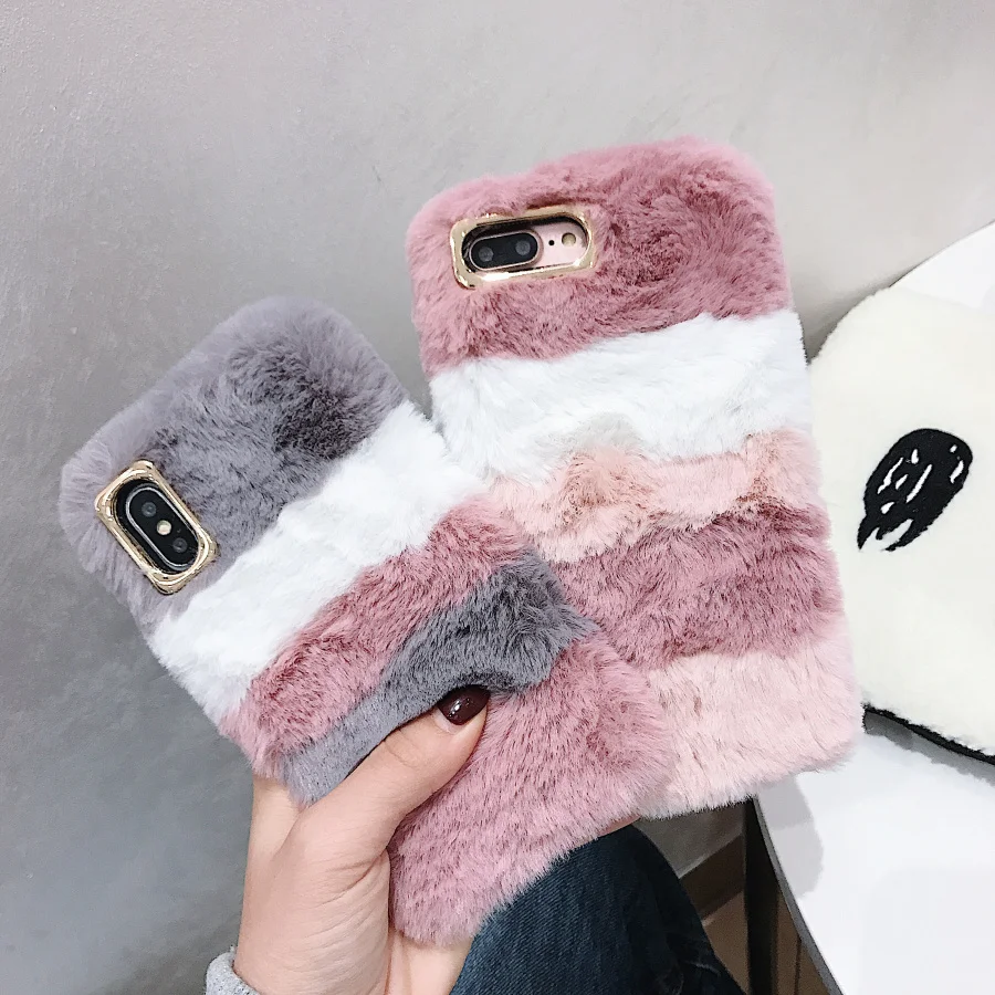 Rabbit Fluffy Fur Case for Moto One Power Vision Action Pro Zoom Macor G7 G8 Plus P30 Play Note Warm Soft Cover | Мобильные телефоны